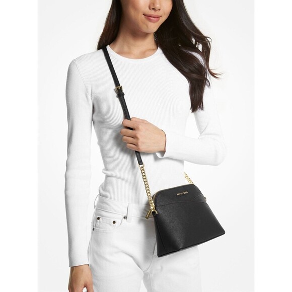 New Michael Kors Jet Set Travel Medium Dome Crossbody Leather Black - Picture 2 of 3